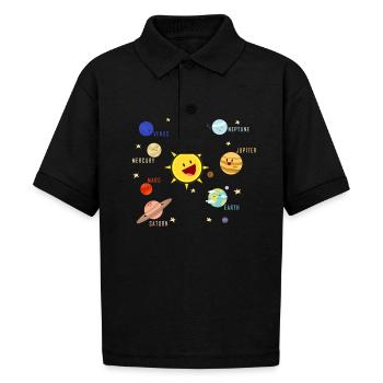 Planets Galaxy T-shirt Science Tee - Gildan Kid's 50/50 Jersey Polo - black - Front - Mikhail (115cm)