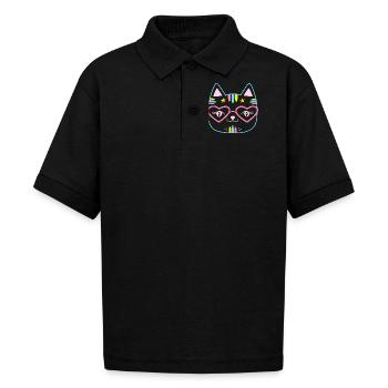 Kawaii Cat Heart Glasses - Gildan Kid's 50/50 Jersey Polo - black - Front - Mikhail (115cm)