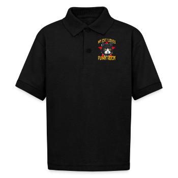 My Cat Loves Punk Rock Funny Black Cat - Gildan Kid's 50/50 Jersey Polo - black - Front - Mikhail (115cm)