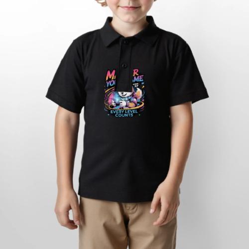 Cute Gamer Shiba Inu Level Up - Gildan Kid's 50/50 Jersey Polo