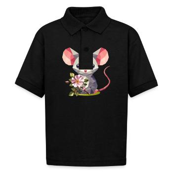 Mouse with a Rose – Cute Children's Motif - Gildan Kid's 50/50 Jersey Polo - black - Front - Mikhail (115cm)