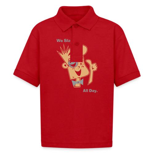 We Slay All Day Shiny Shirt Metallic Silver & Gold - Gildan Kid's 50/50 Jersey Polo