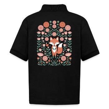 Cottagecore Fox in Floral - Gildan Kid's 50/50 Jersey Polo - black - Back - Mikhail (115cm)