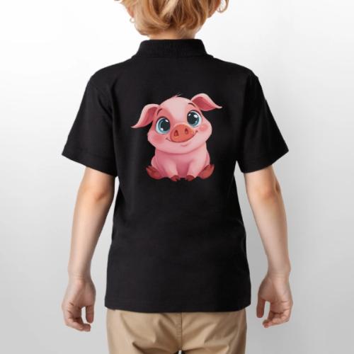 Adorable Cartoon Baby Pig Sitting with Big Eyes - Gildan Kid's 50/50 Jersey Polo