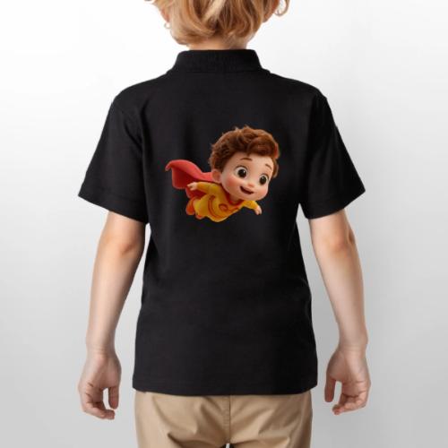 Flying Cartoon Superhero Boy in Yellow Suit - Gildan Kid's 50/50 Jersey Polo