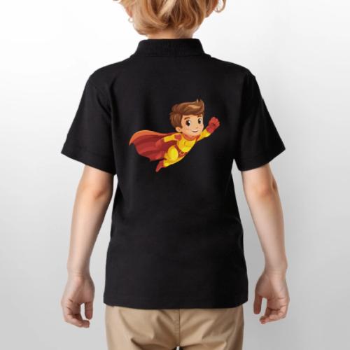 Cheerful Cartoon Superhero Boy Flying High - Gildan Kid's 50/50 Jersey Polo