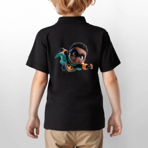 Brave Cartoon Superhero Boy in Green Cape - Gildan Kid's 50/50 Jersey Polo
