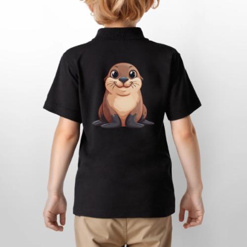 Smiling Cartoon Brown Sea Lion - Gildan Kid's 50/50 Jersey Polo