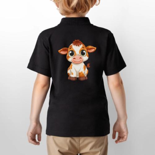 Cute Cartoon Baby Calf with Bright Innocent Eyes - Gildan Kid's 50/50 Jersey Polo