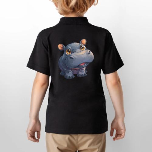 Cute Cartoon Baby Hippo with Big Innocent Eyes - Gildan Kid's 50/50 Jersey Polo