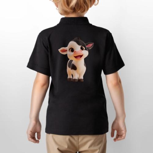 Joyful Cartoon Baby Cow Standing - Gildan Kid's 50/50 Jersey Polo