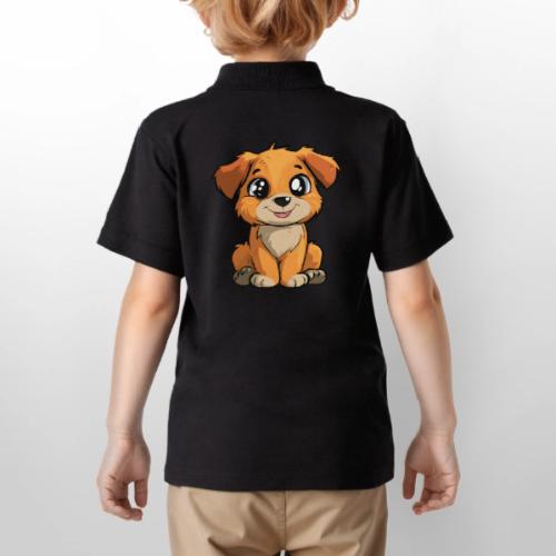 Cute Sitting Puppy Cartoon with Big Eyes - Gildan Kid's 50/50 Jersey Polo