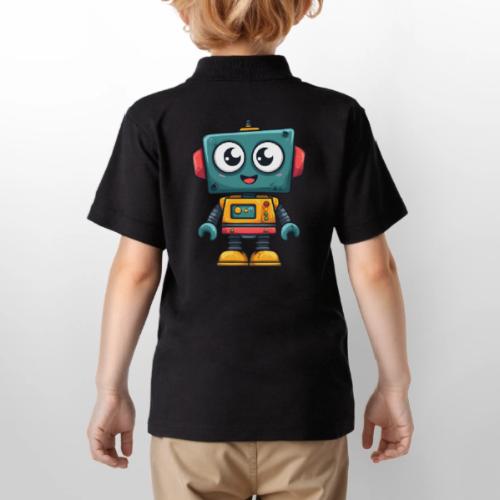 Cute Cartoon Robot Standing with a Smile - Gildan Kid's 50/50 Jersey Polo