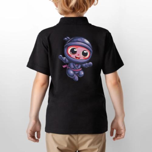 Joyful Cartoon Baby Ninja Jumping in Action - Gildan Kid's 50/50 Jersey Polo