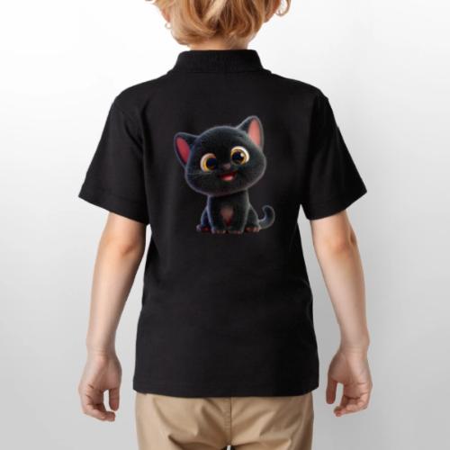 Adorable 3D Black Kitten with Big Eyes - Gildan Kid's 50/50 Jersey Polo