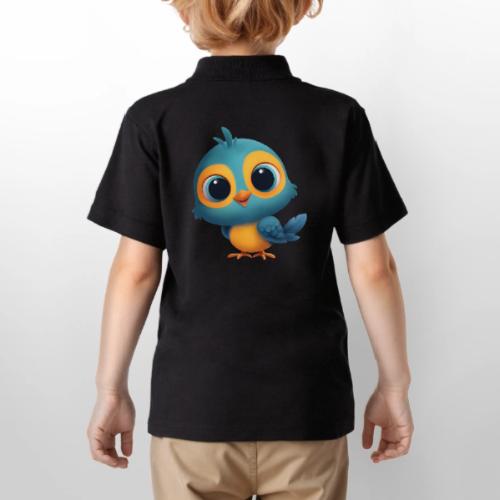 Joyful Cartoon Bird Standing in Yellow and Blue - Gildan Kid's 50/50 Jersey Polo