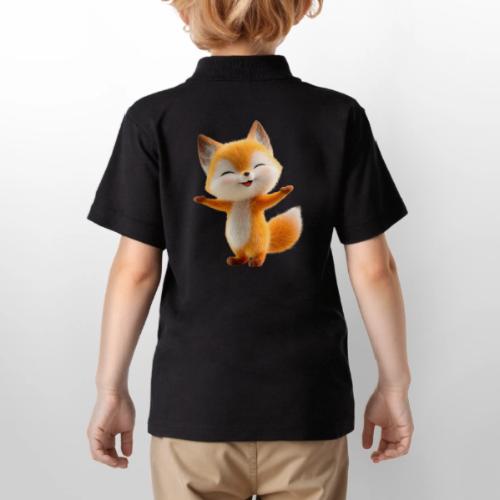 Cute 3D Cartoon Fox Standing Arms Up - Gildan Kid's 50/50 Jersey Polo