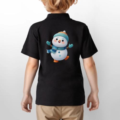 Joyful Cartoon Snowman Arms Up - Gildan Kid's 50/50 Jersey Polo