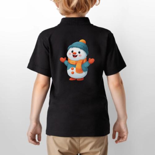 Joyful Cartoon Snowman with Winter Outfit - Gildan Kid's 50/50 Jersey Polo