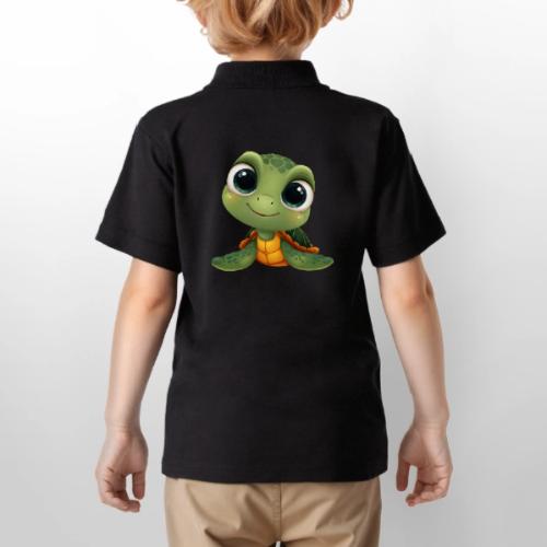 Cheerful Green Cartoon Sea Turtle with Big Eyes - Gildan Kid's 50/50 Jersey Polo