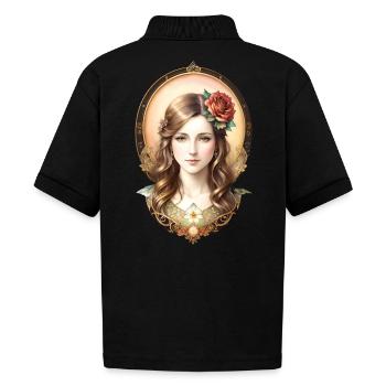 Art Nouveau Woman with Rose - Vintage Portrait - Gildan Kid's 50/50 Jersey Polo - black - Back - Mikhail (115cm)