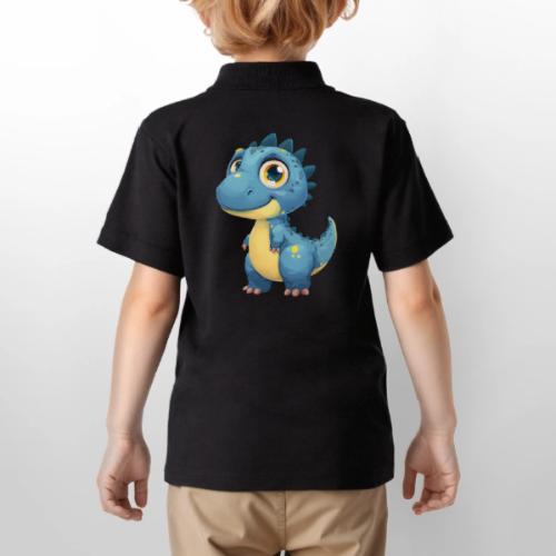 Smiling Blue and Yellow Baby Dinosaur - Gildan Kid's 50/50 Jersey Polo