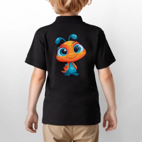 Fun Cartoon Alien in Orange and Blue - Gildan Kid's 50/50 Jersey Polo