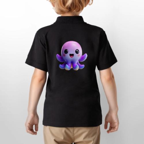 Joyful Cartoon Purple Baby Octopus with Big Smile - Gildan Kid's 50/50 Jersey Polo