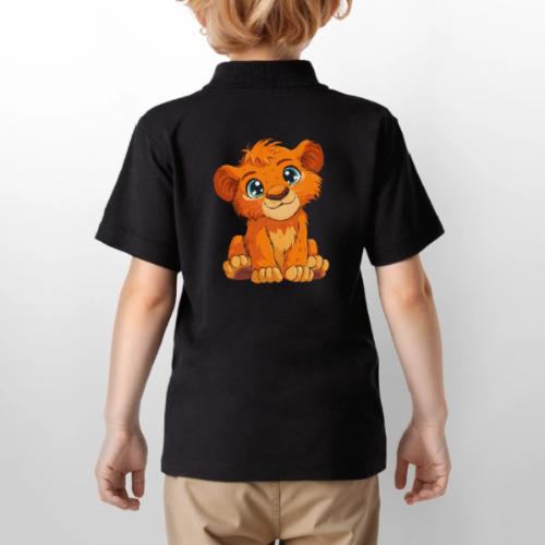 Sweet Cartoon Lion Cub with Big Innocent Eyes - Gildan Kid's 50/50 Jersey Polo