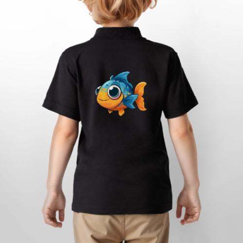 Colorful Cartoon Baby Fish in Blue and Orange - Gildan Kid's 50/50 Jersey Polo