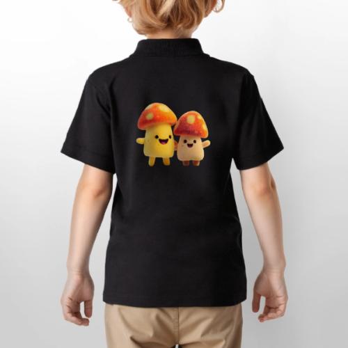 Joyful Cartoon Mushroom Duo - Gildan Kid's 50/50 Jersey Polo