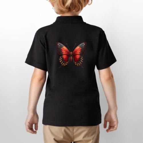 Bright Red, Black, and Yellow Butterfly - Gildan Kid's 50/50 Jersey Polo