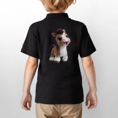 Sweet Cartoon Baby Pony in Brown and White - Gildan Kid's 50/50 Jersey Polo
