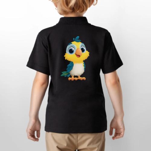 Playful Cartoon Parrot with Big Happy Eyes - Gildan Kid's 50/50 Jersey Polo