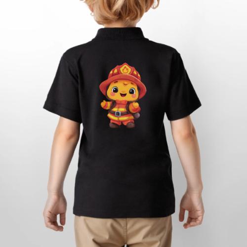 Cute Cartoon Firefighter in Red and Yellow Suit - Gildan Kid's 50/50 Jersey Polo