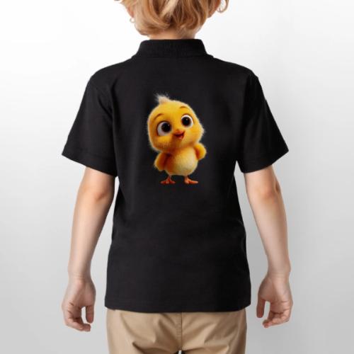 Cute Cartoon Yellow Chick with Big Sparkling Eyes - Gildan Kid's 50/50 Jersey Polo