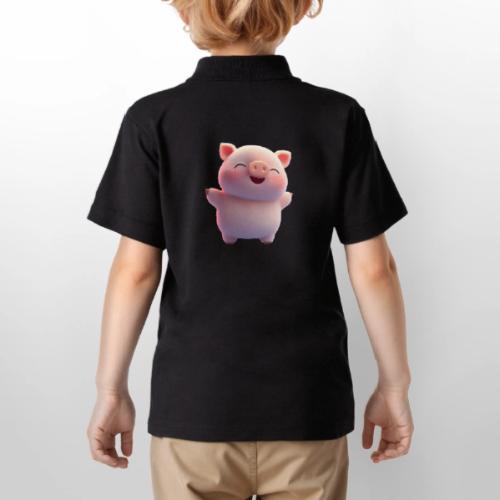 Cute Cartoon Baby Pig Standing Arms Up - Gildan Kid's 50/50 Jersey Polo
