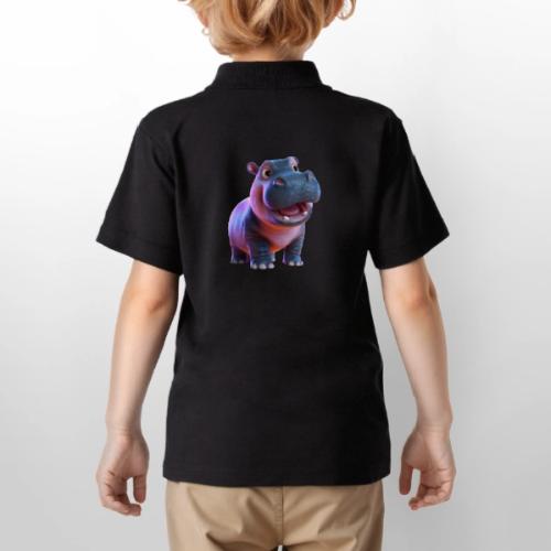 Smiling Cartoon Baby Hippo Standing - Gildan Kid's 50/50 Jersey Polo