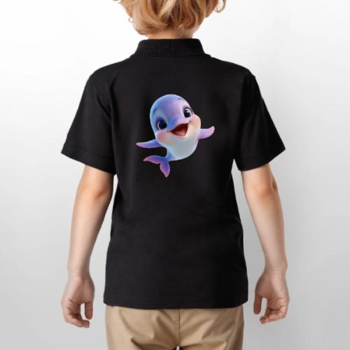Purple-White Smiling Baby Dolphin - Gildan Kid's 50/50 Jersey Polo