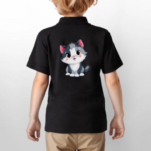 Sweet Sitting Kitten Cartoon Smiling - Gildan Kid's 50/50 Jersey Polo