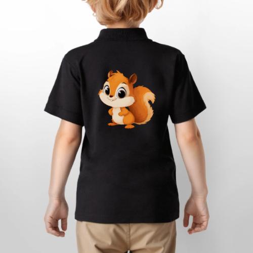 Playful Cartoon Squirrel with Big Innocent Eyes - Gildan Kid's 50/50 Jersey Polo
