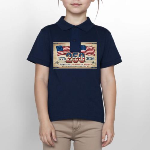 USA 250th Anniversary Flags Emblem - Gildan Kid's 50/50 Jersey Polo