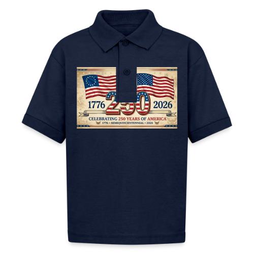 USA 250th Anniversary Flags Emblem - Gildan Kid's 50/50 Jersey Polo