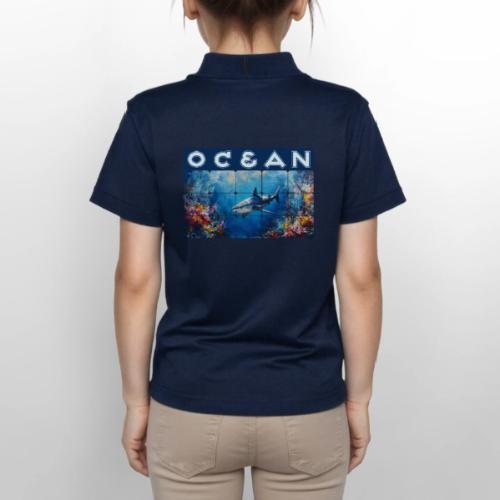 Ocean: Synthwave Shark - Gildan Kid's 50/50 Jersey Polo
