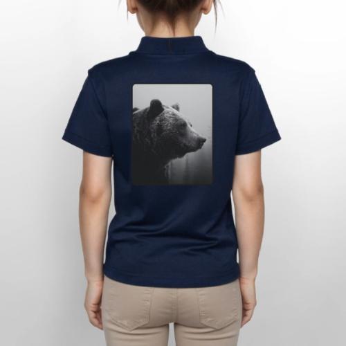 Grizzly Bear Black White Portrait Design - Gildan Kid's 50/50 Jersey Polo