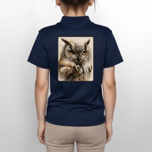 Great Horned Owl Watercolor Design - Gildan Kid's 50/50 Jersey Polo