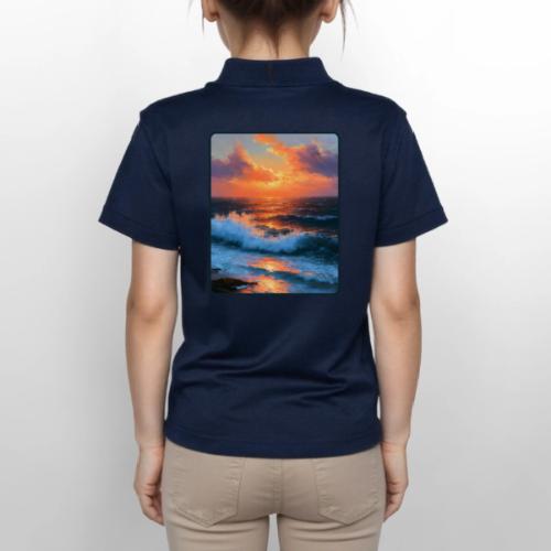 Sunset Storm Waves Oil Painting - Gildan Kid's 50/50 Jersey Polo