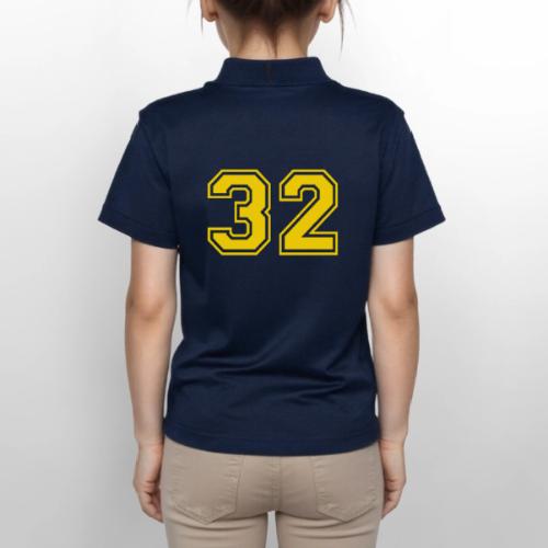 Number 32 in a classic athletic collegiate font - Gildan Kid's 50/50 Jersey Polo