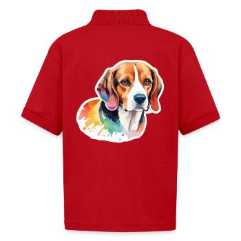 Beagle Watercolor - Gildan Kid's 50/50 Jersey Polo - red - Back - Jaiden (125cm)