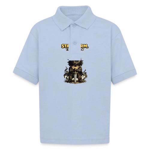 Stand Firm Chibi Warrior | 1 Peter 5:8-9 - Gildan Kid's 50/50 Jersey Polo